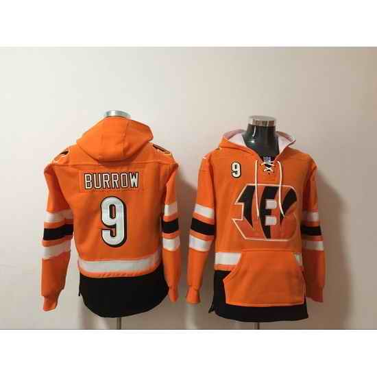 NFL Men Cincinnati Bengals 9 Joe Burrow Stitched Hoodie